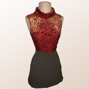 Red/gold crushed velvet turtle neck